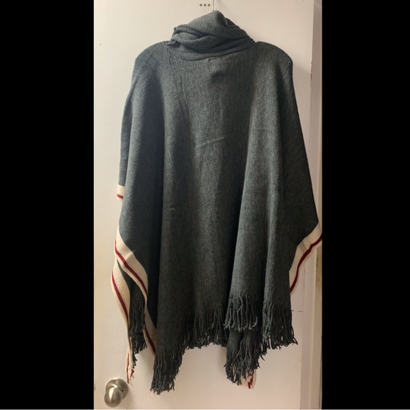 🌟 Cowl Neck Poncho Cape-Charcoal - Picture 3 of 3